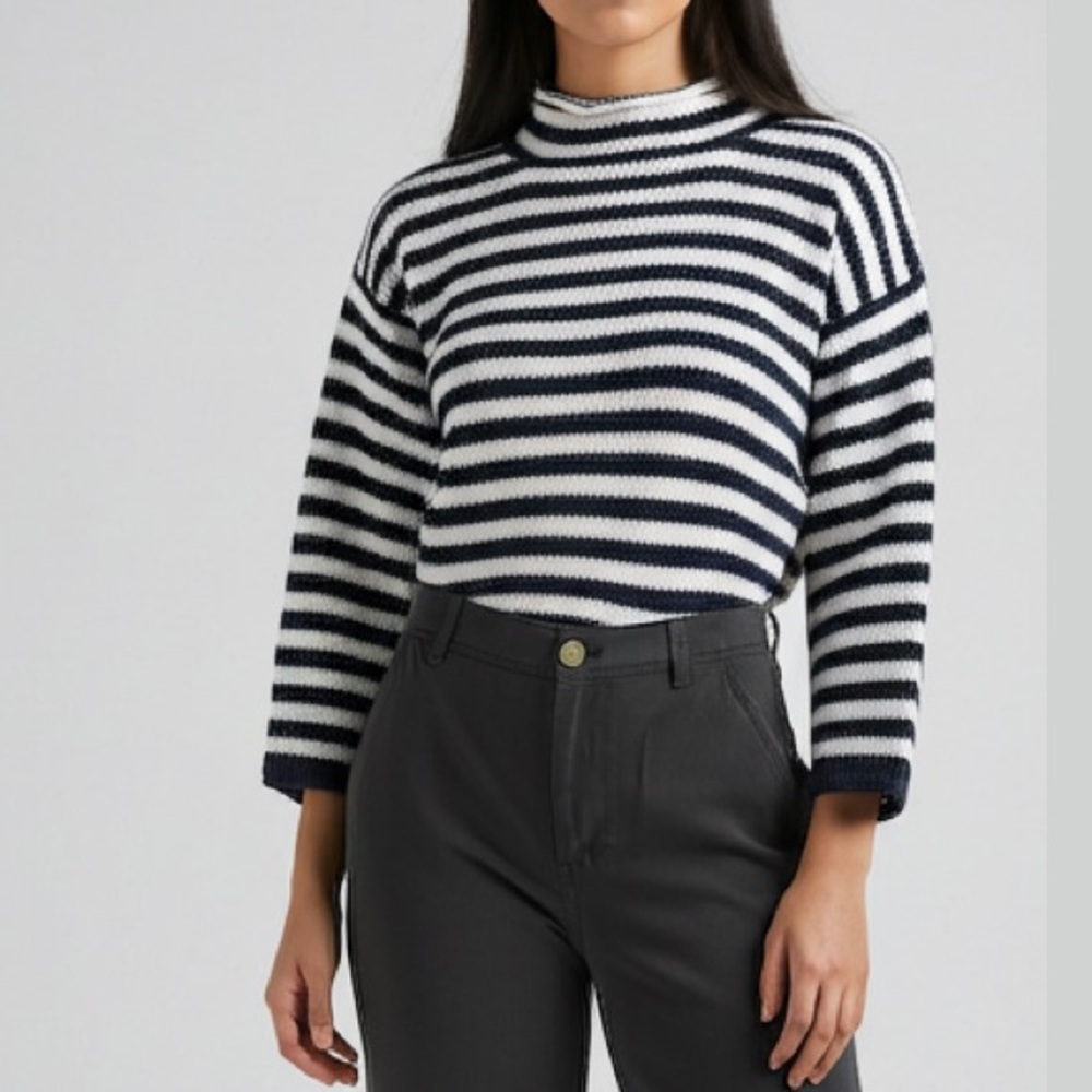 100% Cotton Rollneck Sweater Vintage 90’s Navy Striped Nautical Sailor stripes